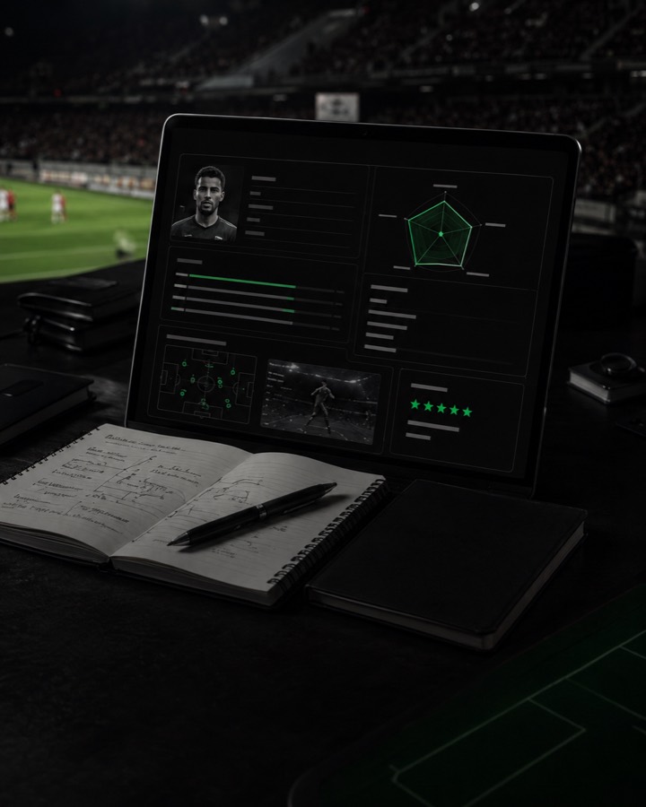 Scouting report dashboard with player profile and notes