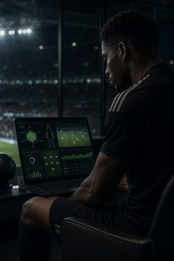 Player reviewing personal performance analysis on a football dashboard